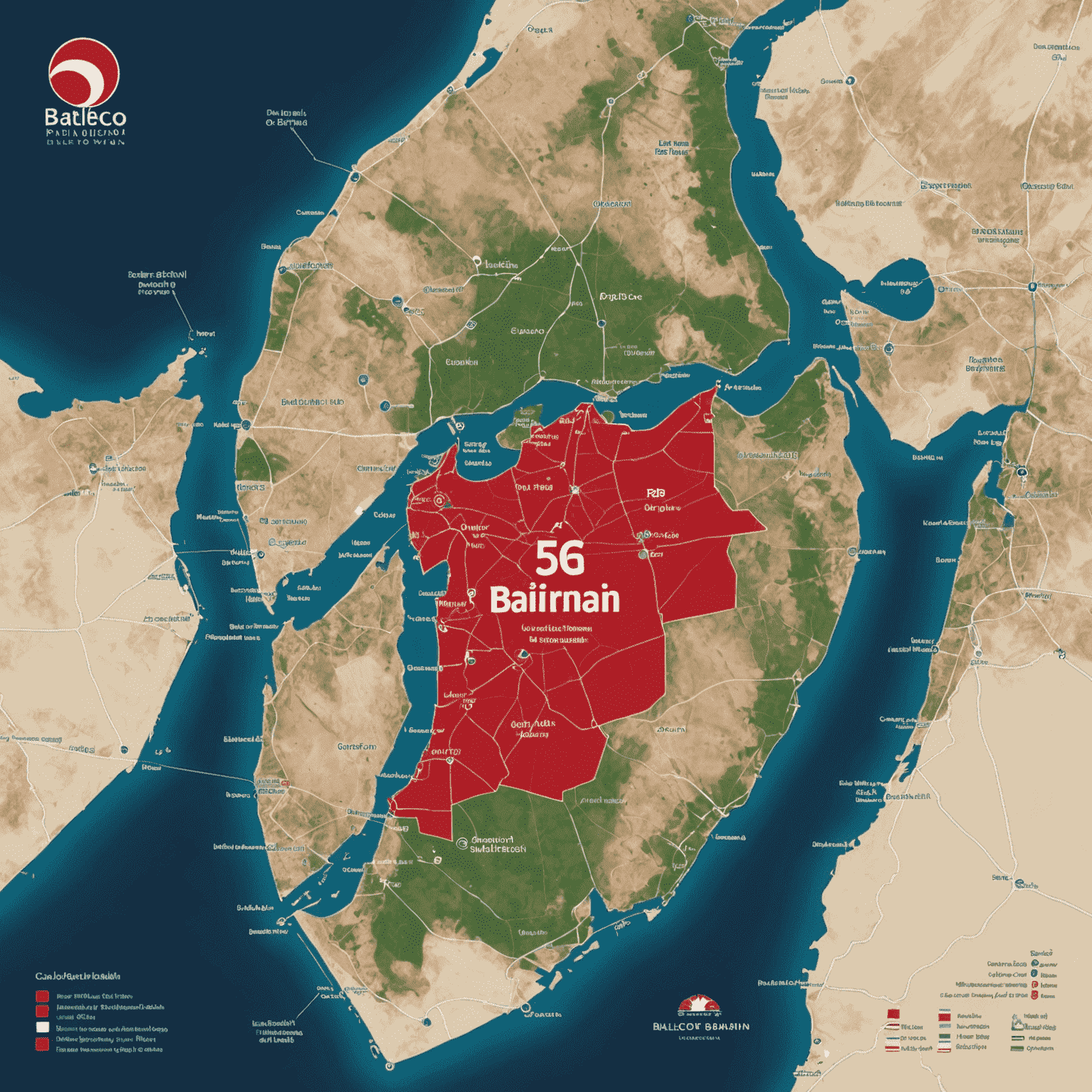 Detailed map showcasing Batelco's extensive 5G network coverage across the Kingdom of Bahrain