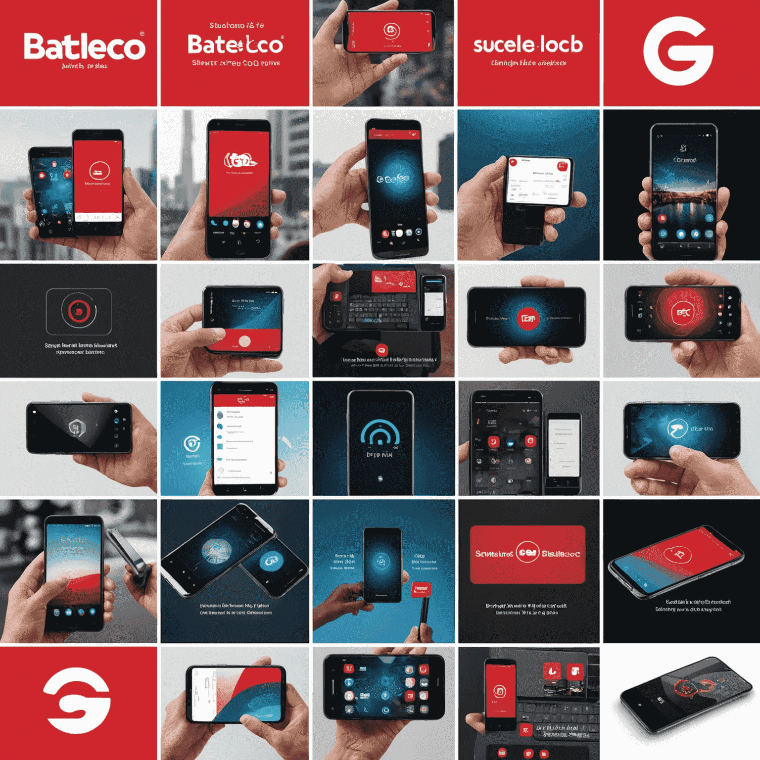 A collage of smartphones showcasing Batelco's mobile plans and features, with a focus on fast 5G internet, generous data allowances, and affordable international calling options. The image should convey the idea of staying connected with loved ones and enjoying a seamless mobile experience.